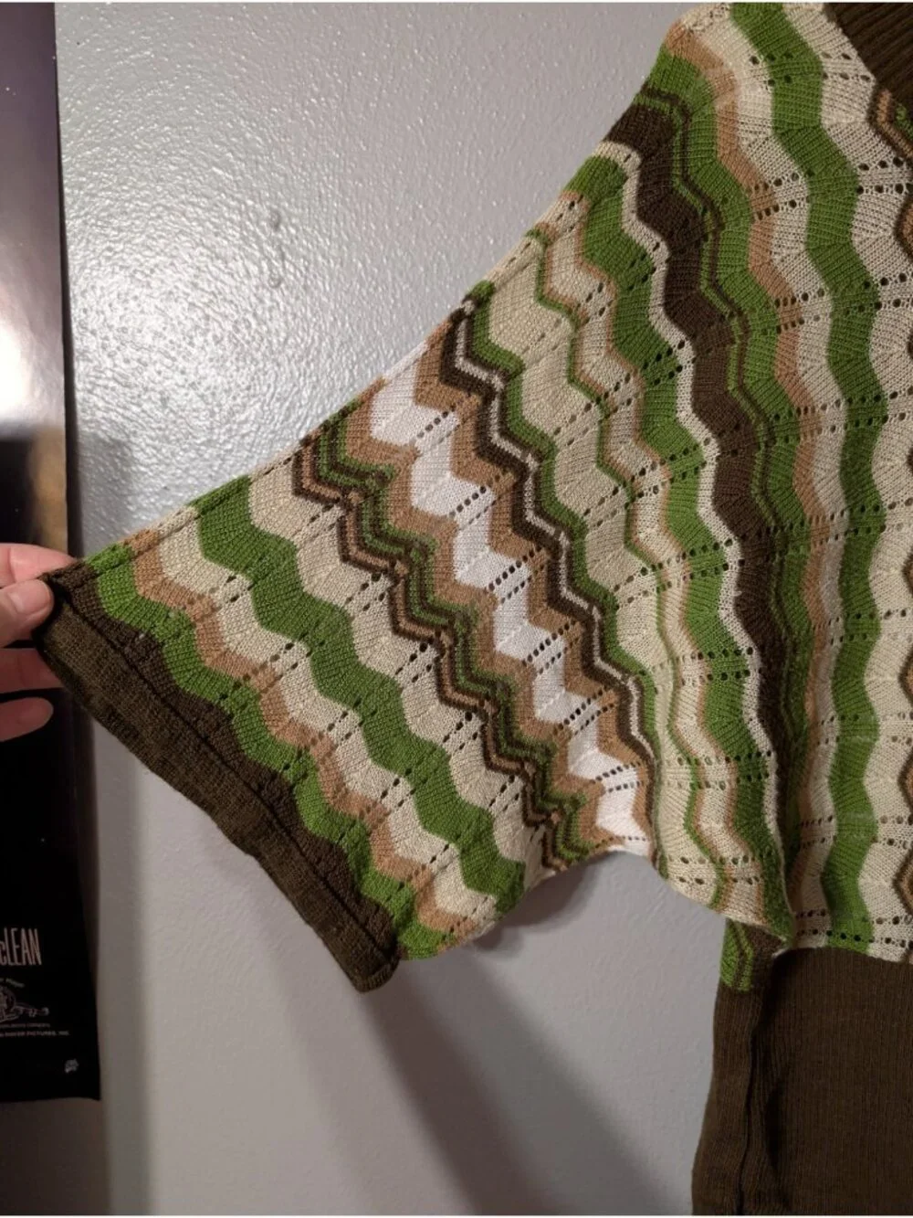 Vintage 90s Gabriel New York Chevron Knit Sweater Top 1X Plus Green Brown Earthy